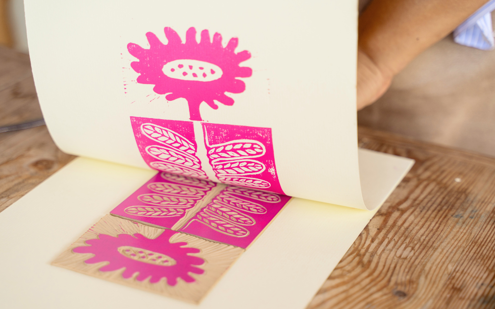 making a bright pink flower print